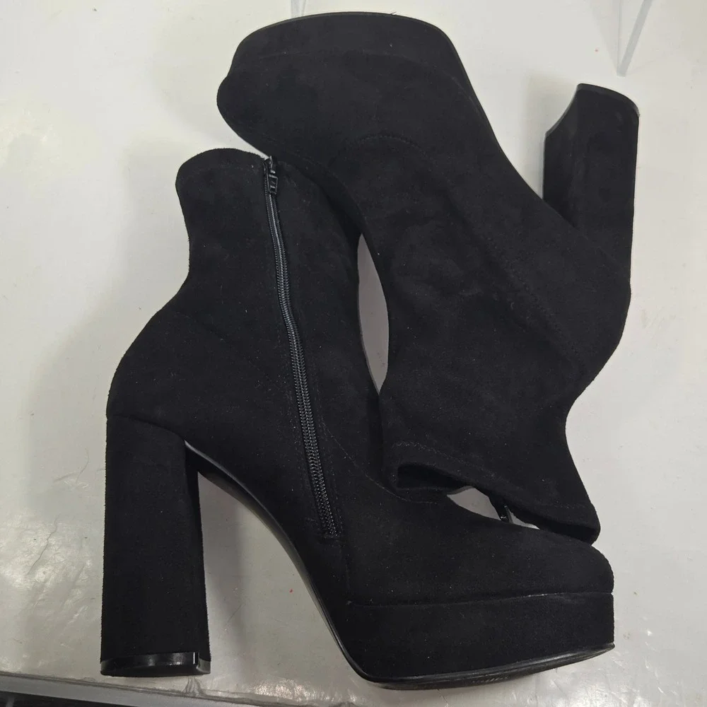 Madden Girl Orchidd Black Fabric Platform Block Heel Ankle Boots Womens‎ 10M